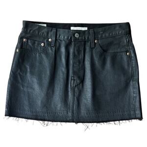 Levi’s Icon Button Fly Raw Hem Coated Denim Black Mini Skirt 29X14